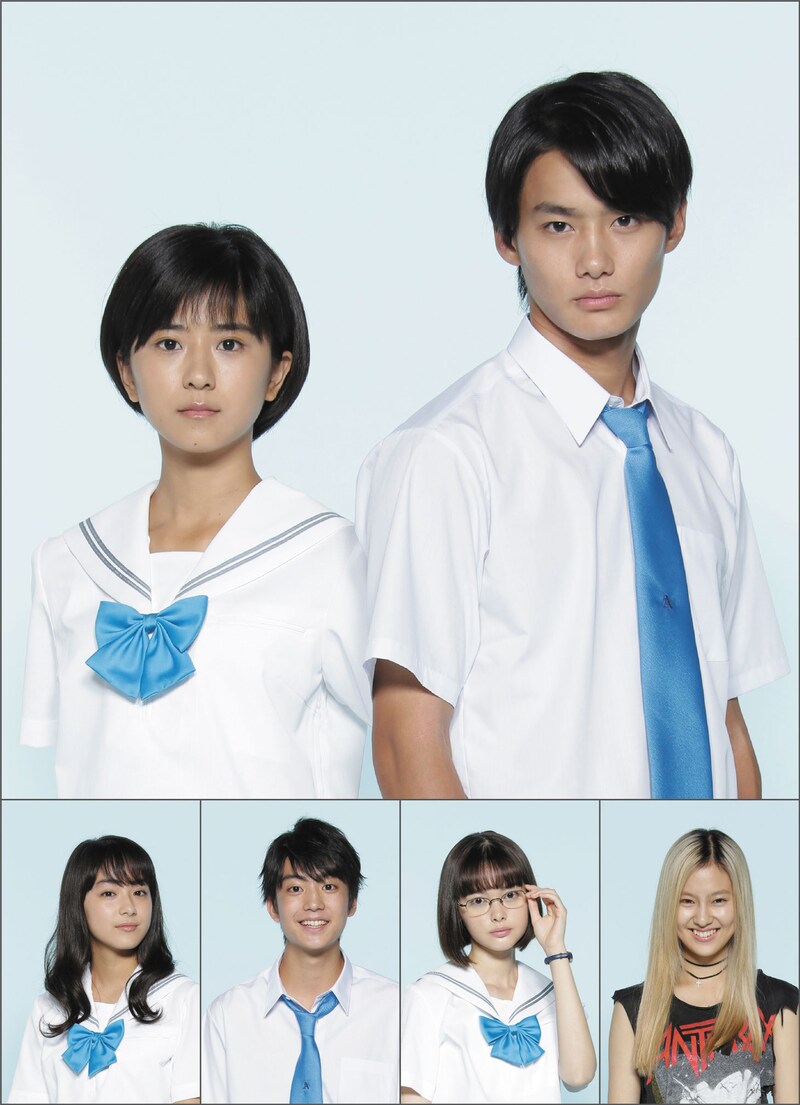 上段左より春埼美空役の黒島結菜、浅井ケイ役の野村周平。下段左より相麻菫役の平祐奈、中野智樹役の健太郎、村瀬陽香役の玉城ティナ、岡絵里役の恒松祐里。(c)2017映画「サクラダリセット」製作委員会