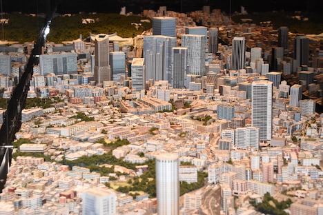 1/1000スケールの都市のジオラマ。