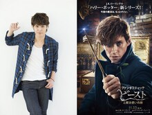 宮野真守（左）と、エディ・レッドメイン演じるニュート・スキャマンダーのキャラクタービジュアル（右）。