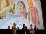 「俺たち文化系プロレスDDT」初日舞台挨拶の様子。