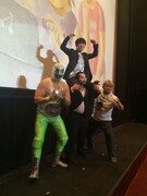 「俺たち文化系プロレスDDT」初日舞台挨拶の様子。