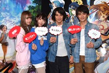 「モンスターストライク THE MOVIE はじまりの場所へ」イベントの様子。左からmim、mam、斉藤慶太、斉藤祥太。