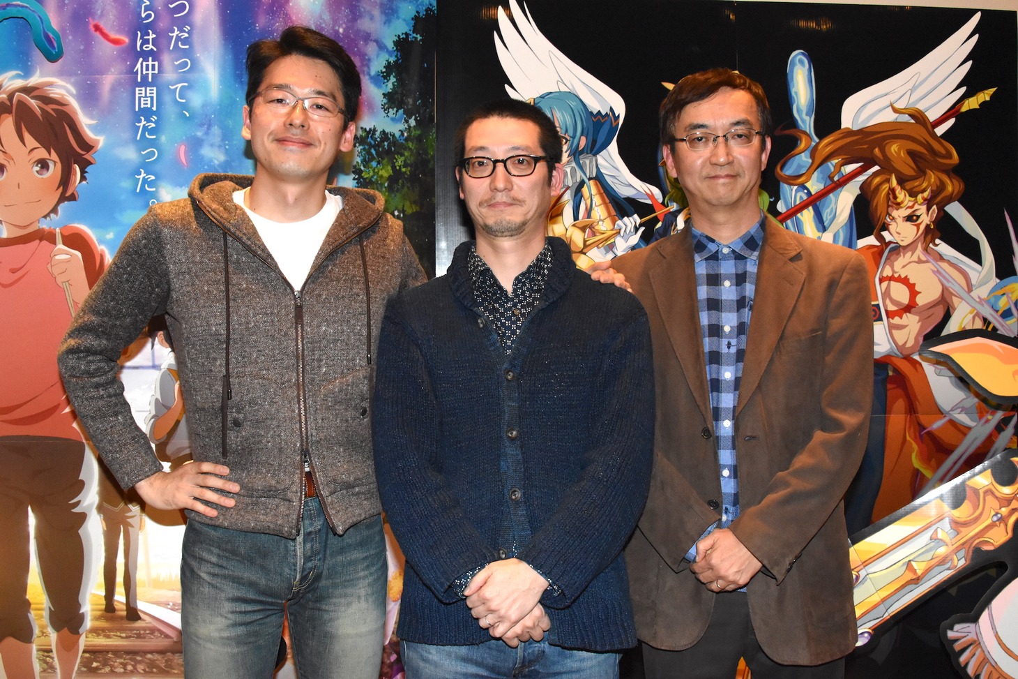 「モンスターストライク THE MOVIE はじまりの場所へ」トークイベントの様子。左から平澤直、岸本卓、氷川竜介。