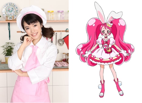 美山加恋（左）とキュアホイップのビジュアル（右）。