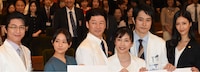 左から及川光博、木村文乃、浅野忠信、竹内結子、松山ケンイチ、菜々緒。