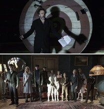 ティム・バートン（上）、「ミス・ペレグリンと奇妙なこどもたち」（下）。