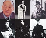 神山繁（左上）。上段中央から時計回りで「ハムレット」「思い出を売る男」「長い夜への旅路」「わが命つきるとも」「マクベス」。