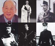 神山繁（左上）。上段中央から時計回りで「ハムレット」「思い出を売る男」「長い夜への旅路」「わが命つきるとも」「マクベス」。