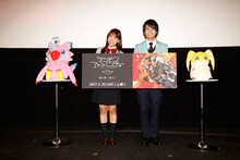 「デジモンアドベンチャー tri. 第4章『喪失』」プレミア先行上映会に登壇した三森すずこ（左）と榎木淳弥（右）。