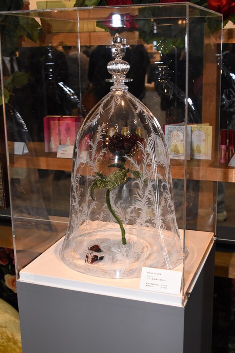 「美女と野獣」コーナーに展示されているバラのガラスドーム。