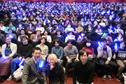 「プリズムの煌めきを、あなたに！夜のプリティーリズム・レインボーライブ4週連続一挙上映会」第1回の様子。写真手前左から菱田正和、坪田文、依田健（タツノコプロ）。