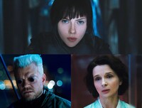 上段から時計回りにスカーレット・ヨハンソン演じる少佐、ジュリエット・ビノシュ演じるオウレイ博士、ピルウ・アスベック演じるバトー。