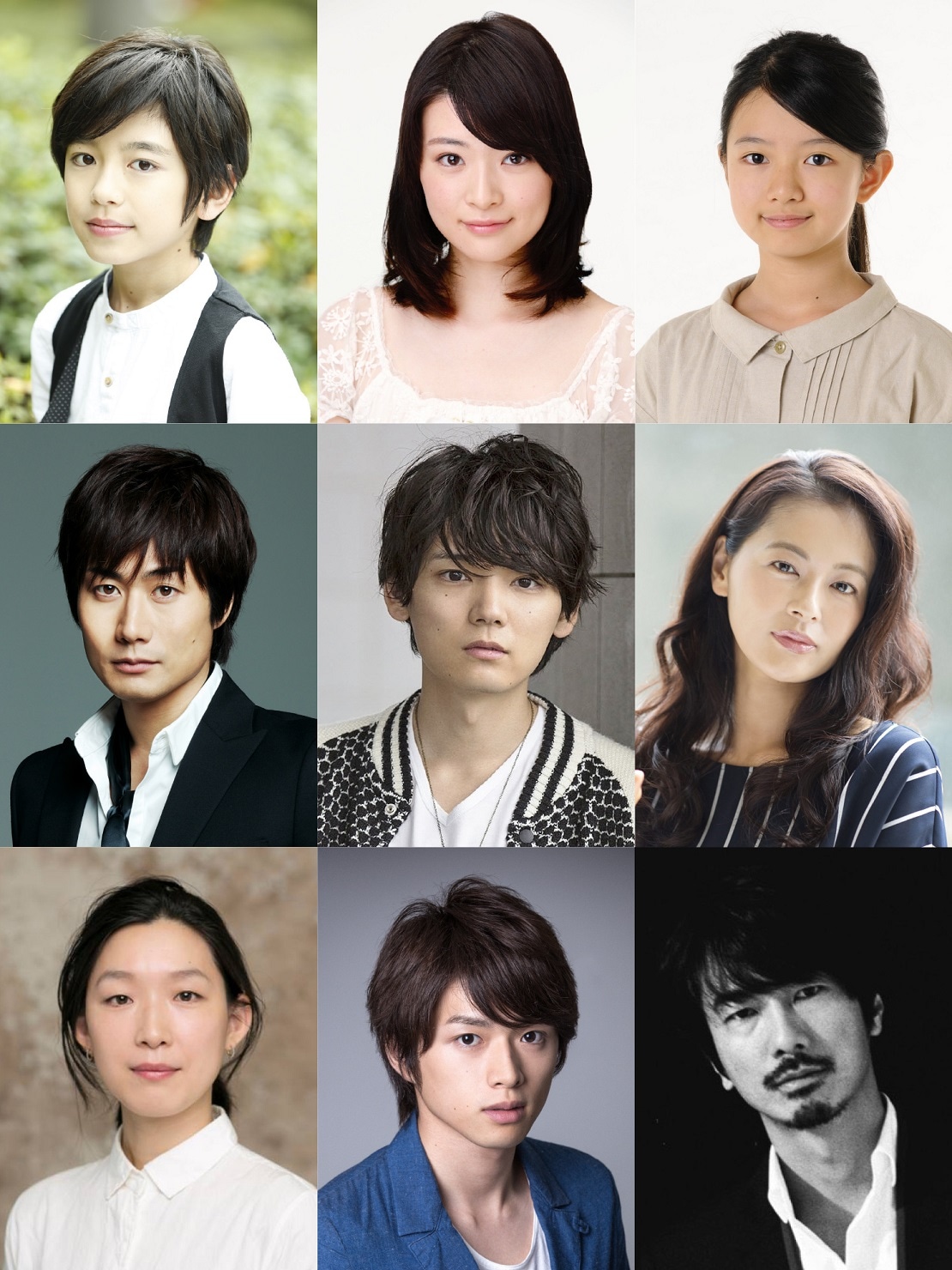 Netflixによる配信ドラマ「僕だけがいない街」キャスト。上段左から内川蓮生、優希美青、柿原りんか。中段左から戸次重幸、古川雄輝、黒谷友香。下段左から江口のりこ、白洲迅、眞島秀和。