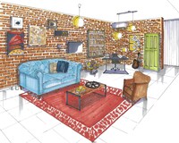 「ゴシップガール」のダンの部屋を再現した空間のイメージ図。