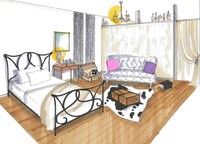 「ティファニーで朝食を」のホリーの部屋を再現した空間のイメージ図。