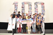 「仮面ライダー×スーパー戦隊 超スーパーヒーロー大戦」完成披露舞台挨拶の様子。