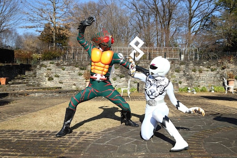 「仮面ライダー×スーパー戦隊 超スーパーヒーロー大戦」より。右がジュウオウタイガー。
