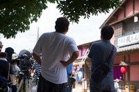 映画「銀魂」撮影現場の様子。