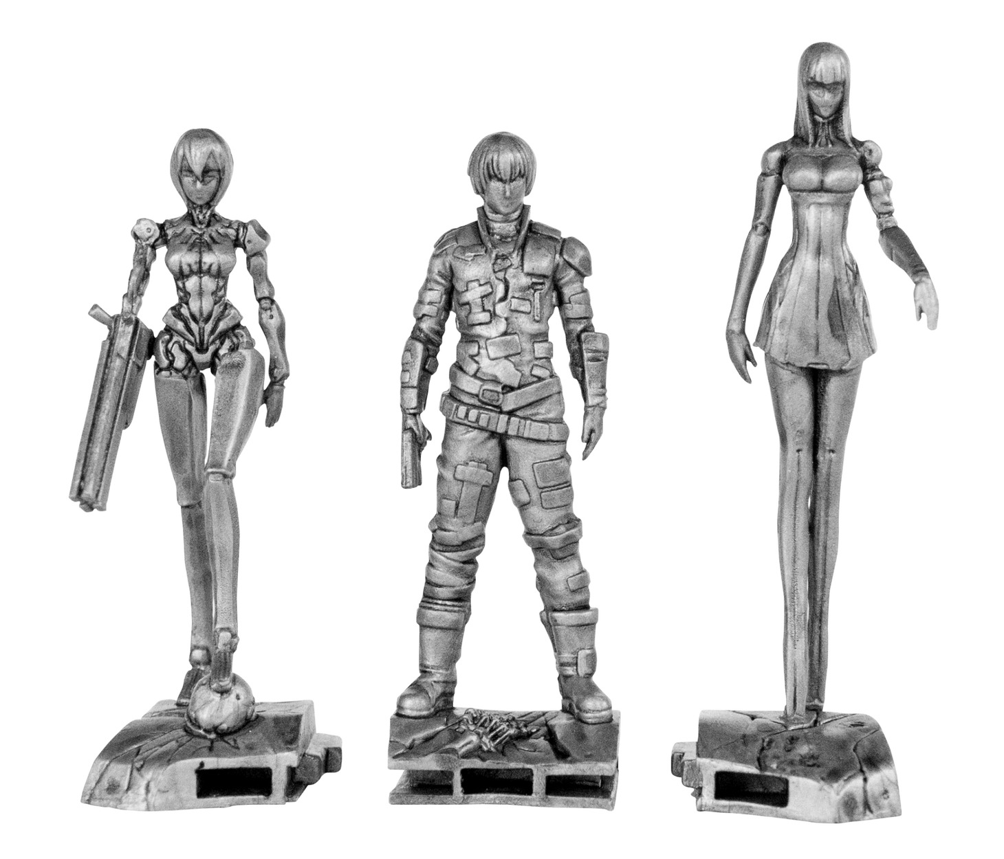 入場者特典の1/35スケールフィギュア。左からサナカン、霧亥、シボ。