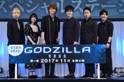 「GODZILLA 怪獣惑星」イベントの様子。左から諏訪部順一、花澤香菜、宮野真守、櫻井孝宏、杉田智和、梶裕貴。
