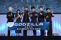 「GODZILLA 怪獣惑星」イベントの様子。左から諏訪部順一、花澤香菜、宮野真守、櫻井孝宏、杉田智和、梶裕貴。
