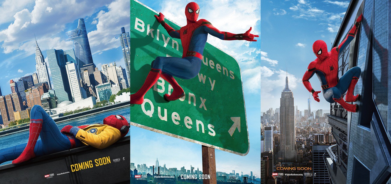 「スパイダーマン：ホームカミング」ポスタービジュアル。左端と中央が新たに公開されたビジュアル。