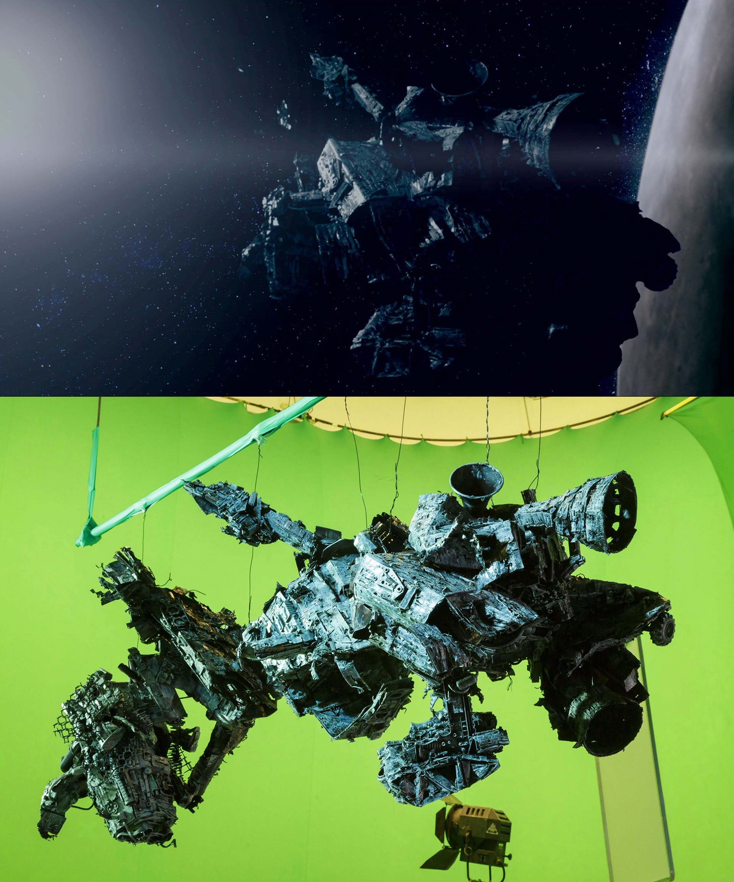 「人にやさしく」に登場する宇宙船（上）とその模型（下）。