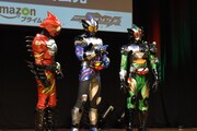 左から仮面ライダーアマゾンアルファ、仮面ライダーアマゾンネオ、仮面ライダーアマゾンニューオメガ。