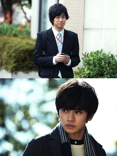 渡辺大知（黒猫チェルシー）演じるニ（上）、北村匠海扮するイチ（下）。