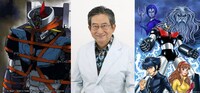 左から「マジンガーZ インターバルピース」ビジュアル、永井豪、「マジンガーZ アルターイグニッション」ビジュアル。Photo:Hisashi Maruyama(Earnest)