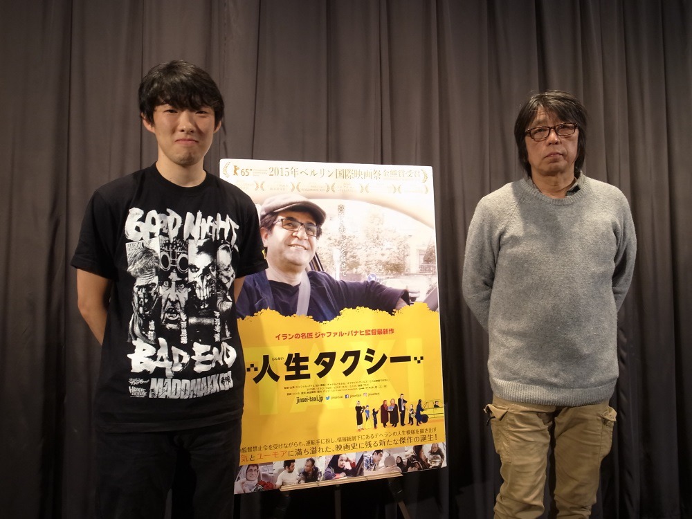 4月15日に行われた「人生タクシー」トークイベントでの松江哲明（左）と森達也（右）。