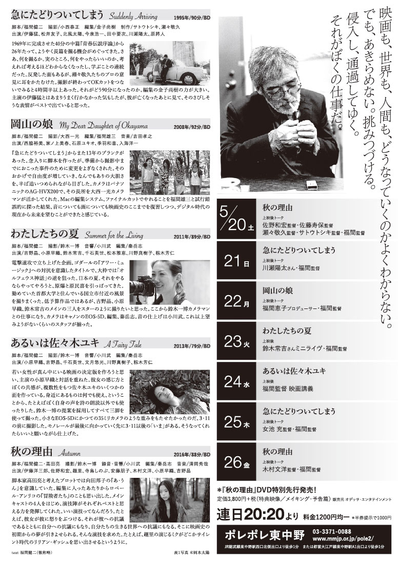 「福間健二映画祭」チラシビジュアルの裏面。