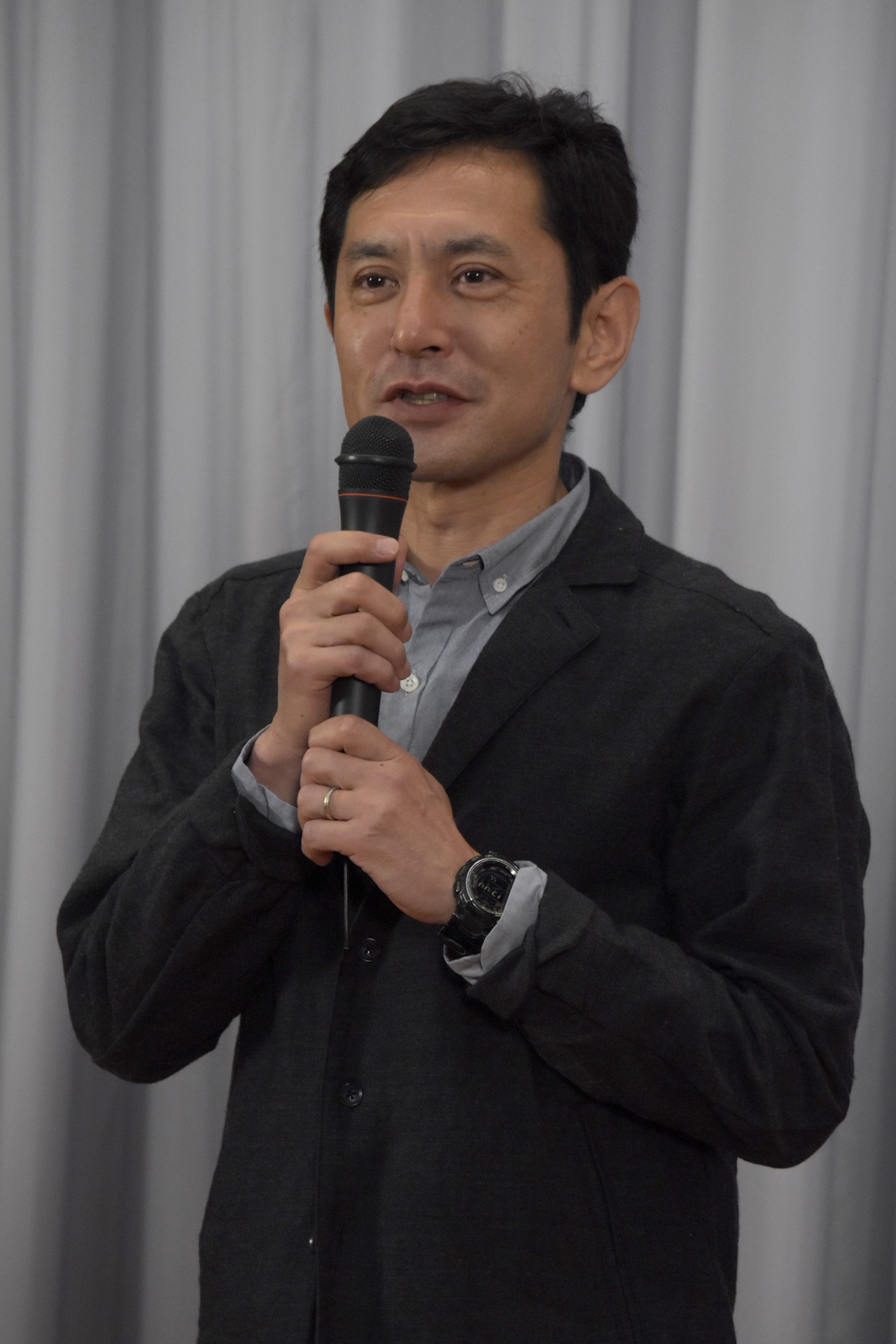 5月26日、三鷹の森ジブリ美術館の新企画展示「食べるを描く。」内覧会に出席した宮崎吾朗。