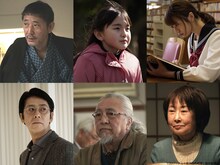 「ナミヤ雑貨店の奇蹟」キャスト。上段左上から時計回りに小林薫、鈴木梨央、山下リオ、吉行和子、PANTA、手塚とおる。