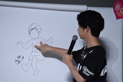 自分が描いた絵の乳首を指す千葉雄大。