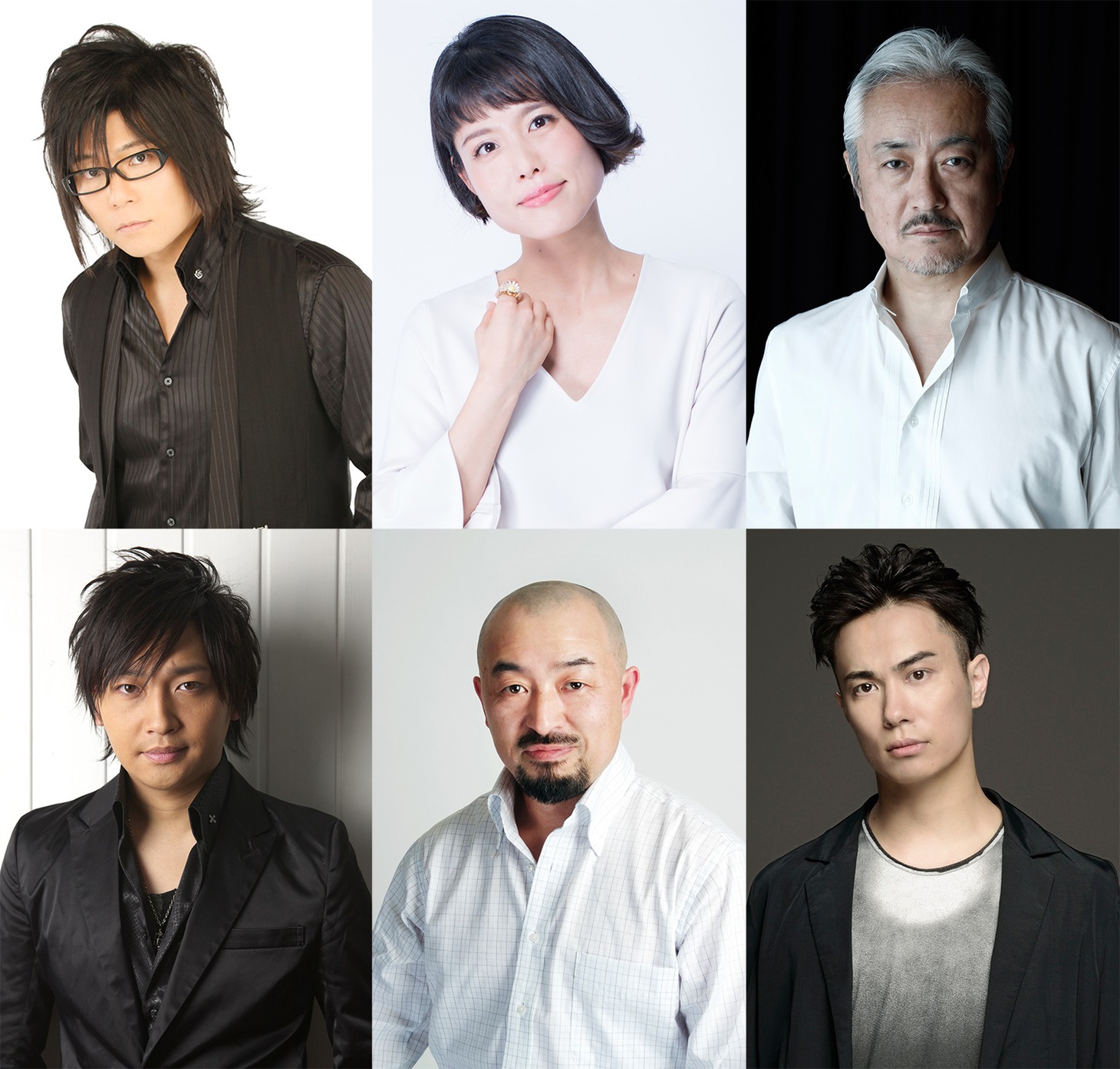上段左から森川智之、沢城みゆき、山路和弘。下段左から中村悠一、高岡瓶々、鈴木達央。