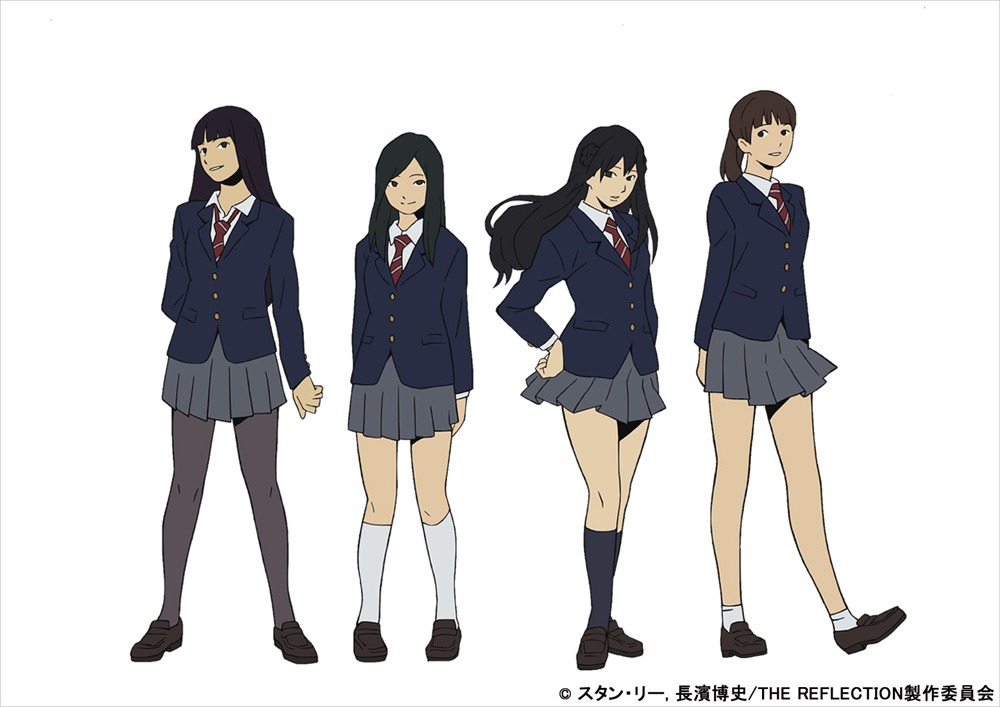 左からカナ、ヒロ、ウキ、サヤのキャラクター設定画。