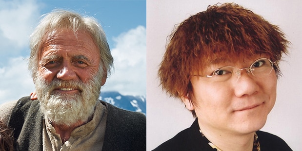 ブルーノ・ガンツ（左）と、日本語吹替を担当する茶風林（右）。