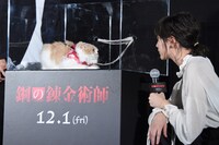 ニャルフォンス役で映画に出演しているぼーちゃんと見つめ合う本田翼。