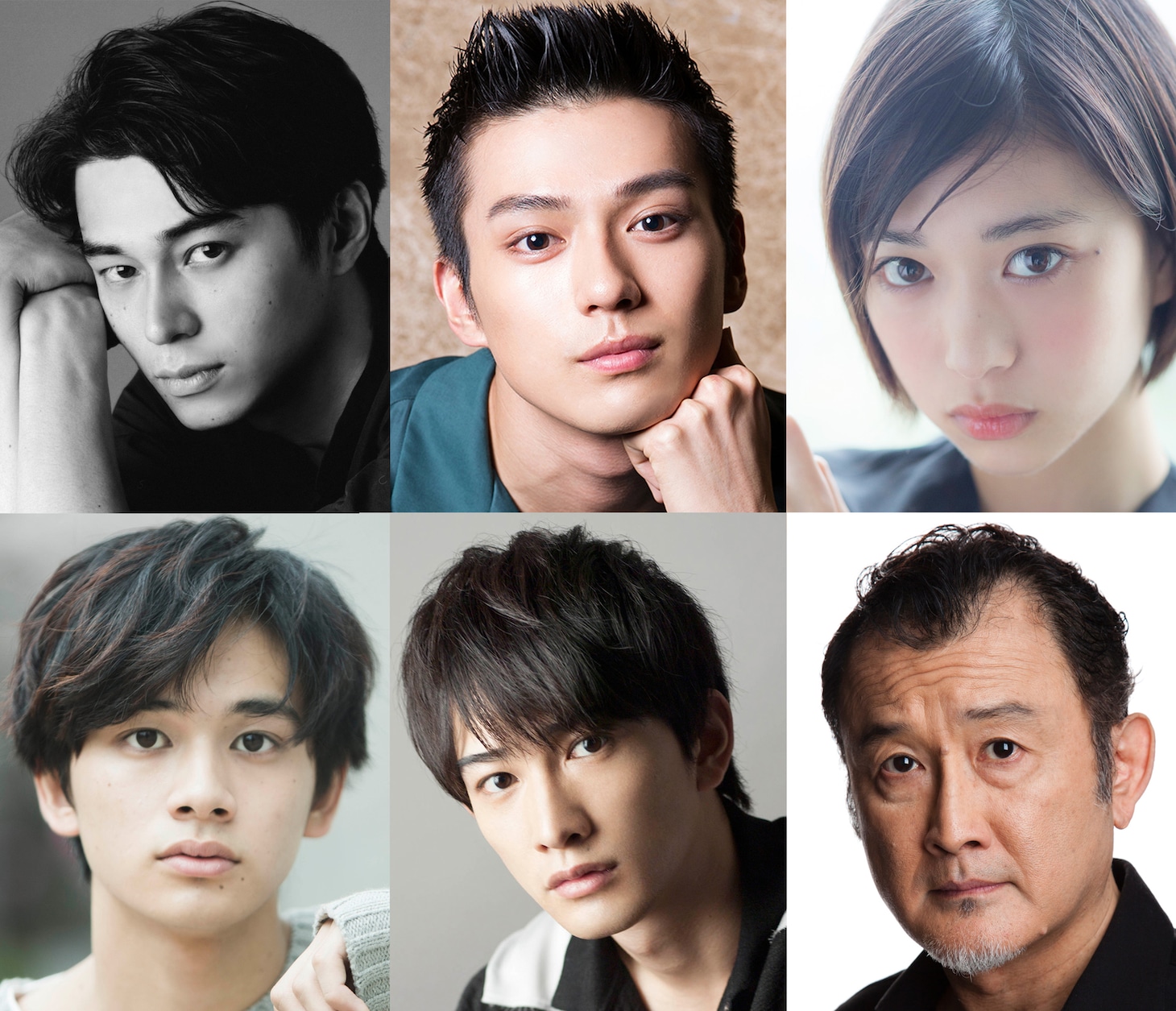 「OVER DRIVE」のキャスト。上段左から東出昌大、新田真剣佑、森川葵。下段左から北村匠海、町田啓太、吉田鋼太郎。