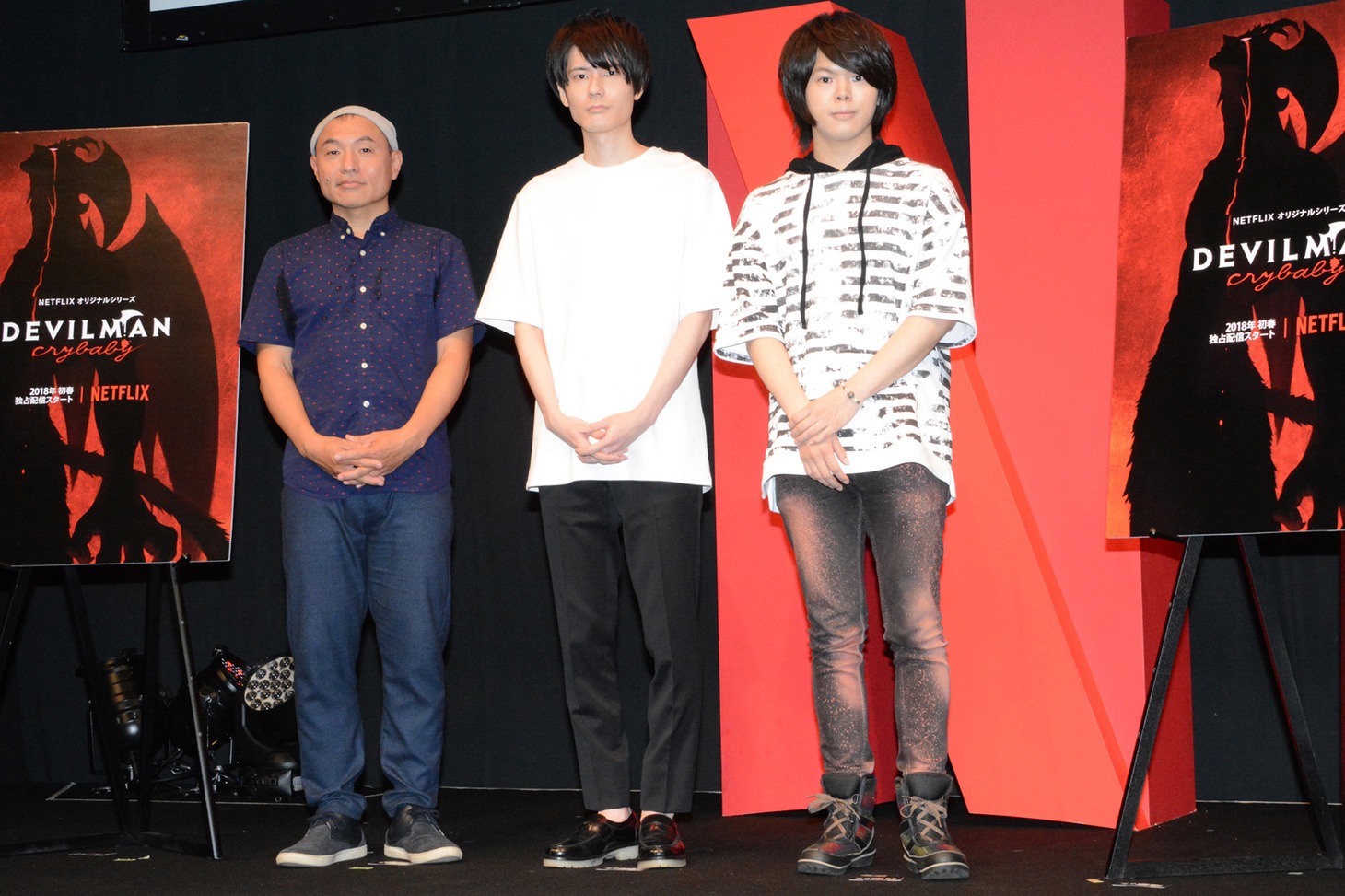「Netflixアニメスレート2017」の様子。左から湯浅政明、内山昂輝、村瀬歩。