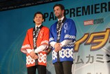 「スパイダーマン：ホームカミング」ジャパンプレミアイベントにて、左からトム・ホランド、ジョン・ワッツ。