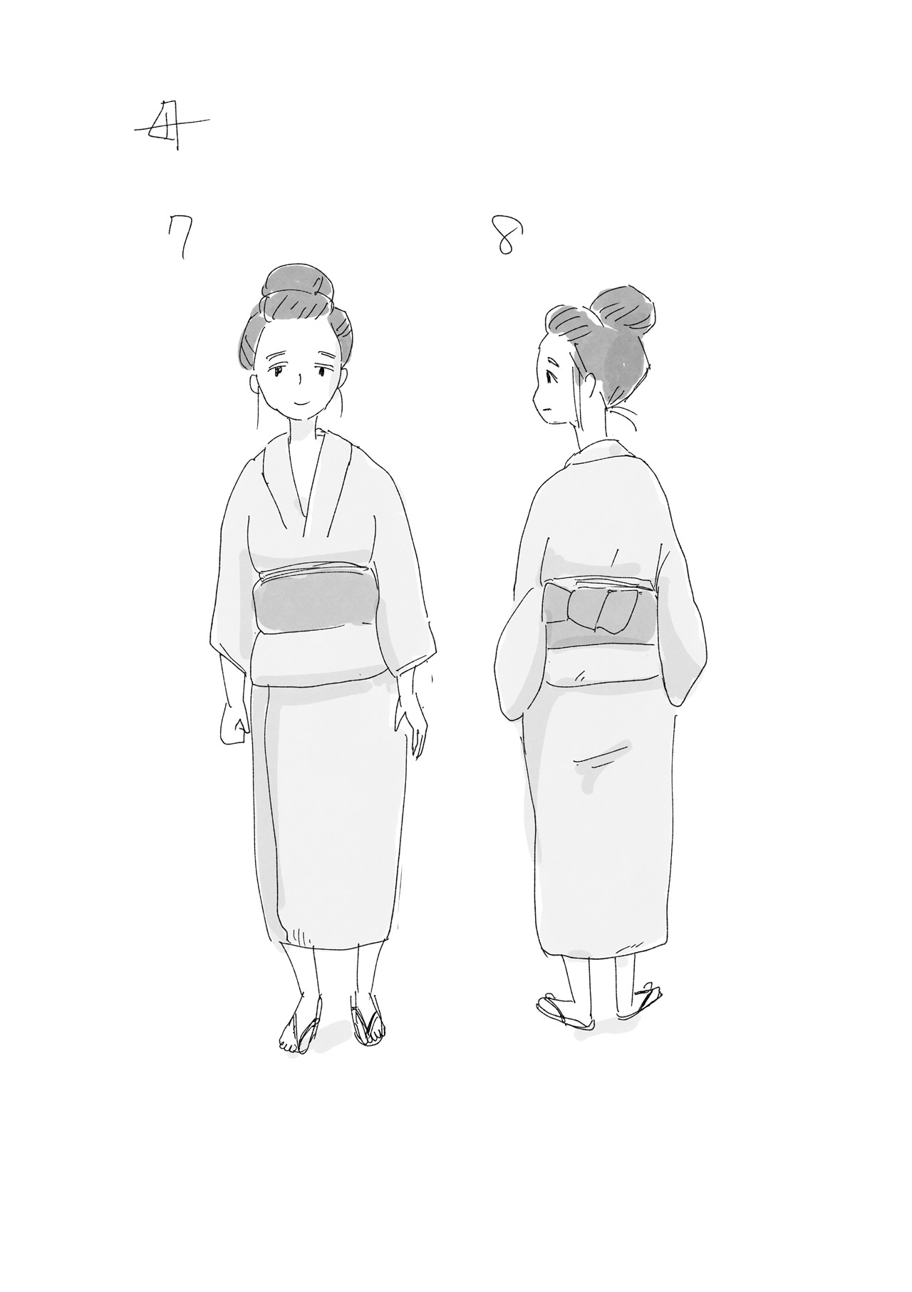 「ヘンリの赤い靴」より、今日マチ子が原案を担当したキャラクター（きみの母・かよ）。