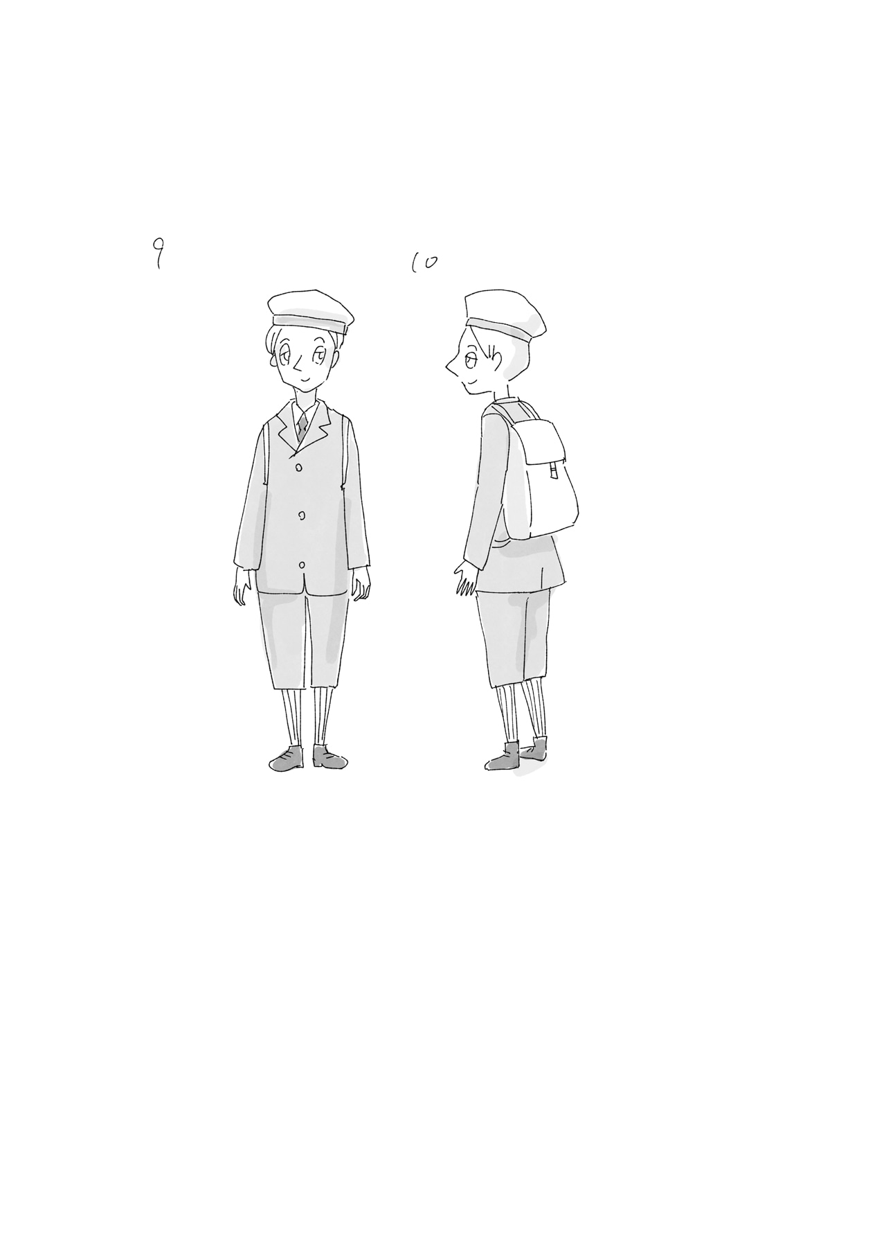 「ヘンリの赤い靴」より、今日マチ子が原案を担当したキャラクター（ヘンリの分身にあたる少年）。