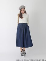 「夏目友人帳 レースアップデニムガウチョ」の着用イメージ。