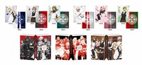 「Fate/Apocrypha」先行販売グッズのクリアファイル3枚セット（上段 / 各1200円）、コースターホルダー（下段 /各1000円）。(c)TYPE-MOON/FGO PROJECT　(c)SEGA　(c)東出祐一郎・TYPE-MOON/FAPC