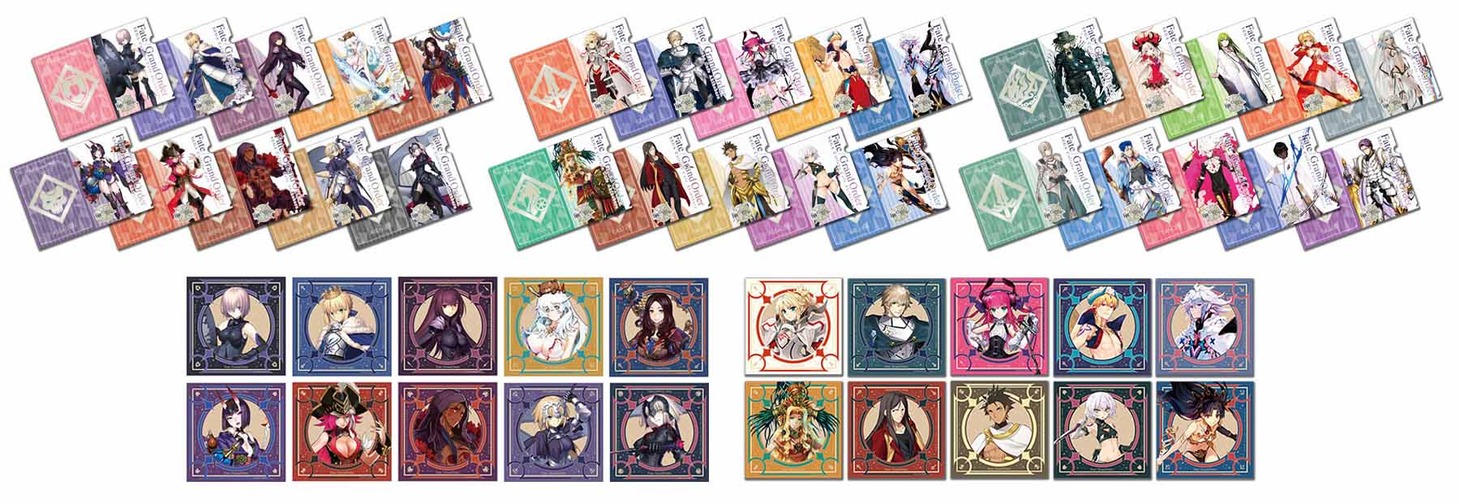 「Fate/Grand Order」復刻グッズのクリアファイル（上段 / 各350円）、マイクロファイバータオル（下段 / 各600円）。(c)TYPE-MOON/FGO PROJECT　(c)SEGA　(c)東出祐一郎・TYPE-MOON/FAPC