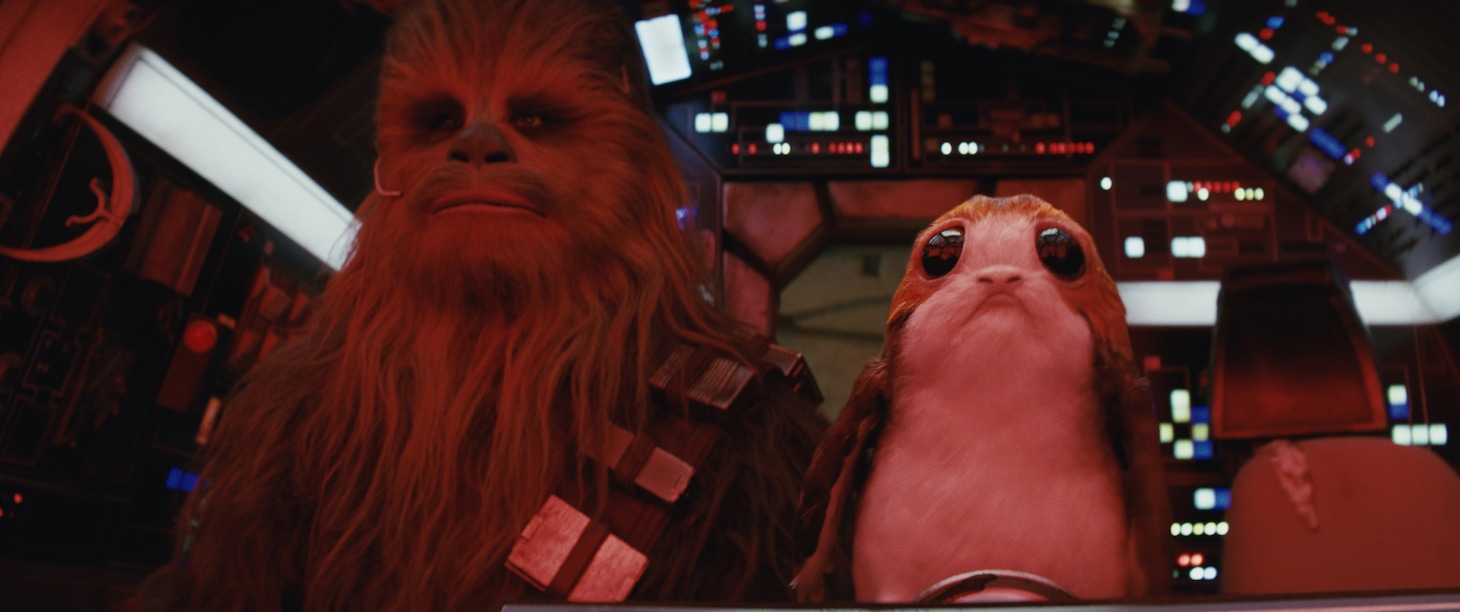 「スター・ウォーズ／最後のジェダイ」より、ポーグ（右）。