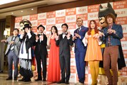 「DCスーパーヒーローズvs鷹の爪団」完成報告会見の様子。