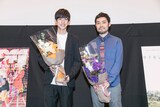 「サイモン＆タダタカシ」完成披露上映会の様子。左から阪本一樹、小田学。